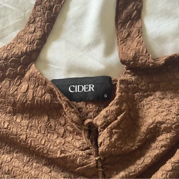 Cider Cut-Out Halter Tank Top with Corset Front + Cross Neck Tie in Brown | S - Picture 3 of 9